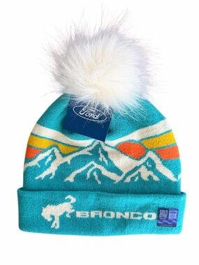 NWT - Bronco New Summits Mountain Beanie, Turquoise with White Pom.